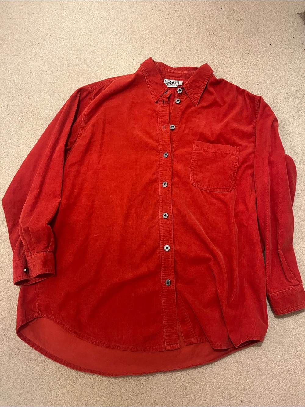 Red Maroon Corduroy Button-Up Shirt